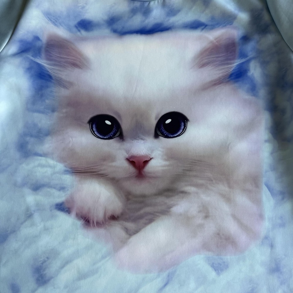 Cute Kitten Graphic Sweatshirt Womens 4XL Blue Cloud Print Pullover Top Cat - Picture 3 of 7